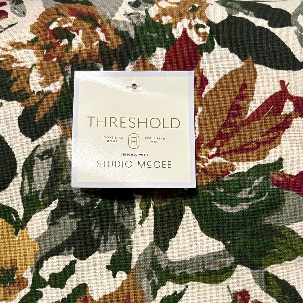 Threshold Floral table cloth Cover in Green, Rust & Cream
